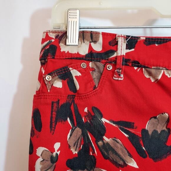 Chicos The Platinum Jegging Casual Red Brown Black Cream Floral Skinny Leg Pants - Picture 7 of 9